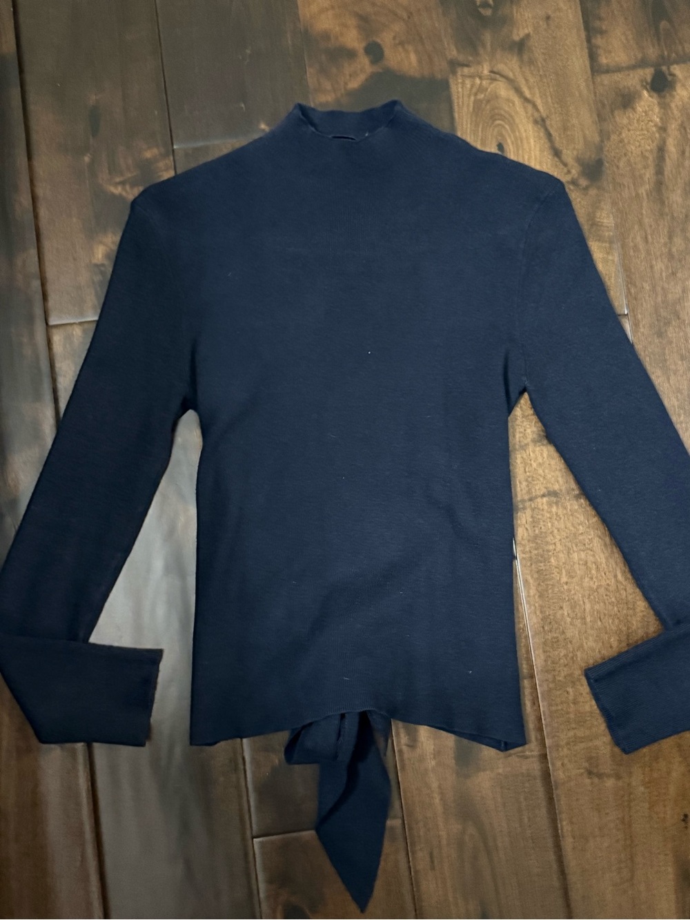 Zara Navy Mock Neck Tie-Back Sweater
